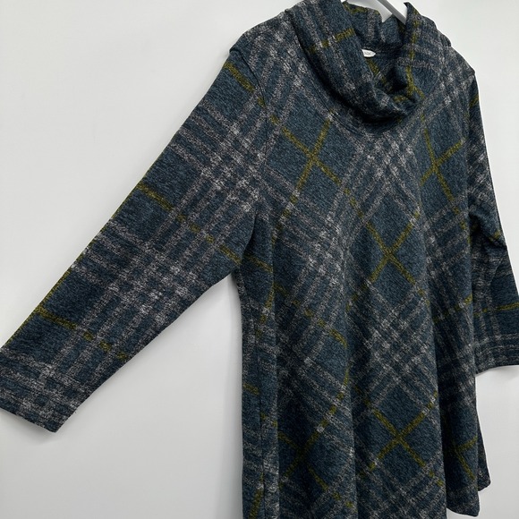 John Mark Sweater Top Shirt Size XL Stretch Knit Cowl Neck 3/4 Sleeve Plaid Boho - Picture 2 of 12